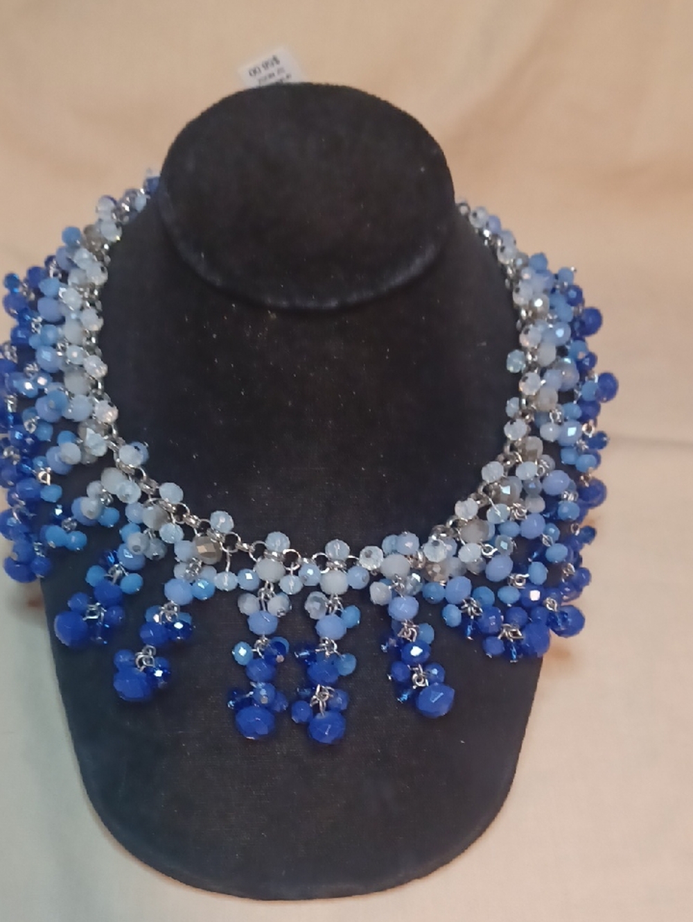 NWT WH /BM Blue Beaded Fringe Statement Necklace